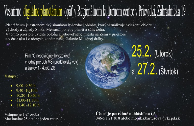 Digitálne planetárium - ponuka pre MŠ a ZŠ