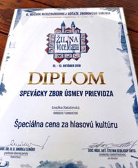 Spevácky zbor Úsmev Prievidza - diplom