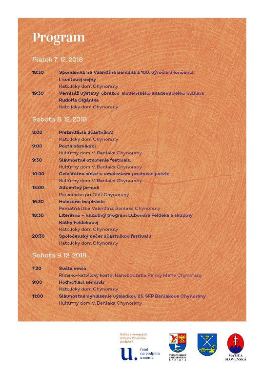 Beniakove Chynorany 2018 - program