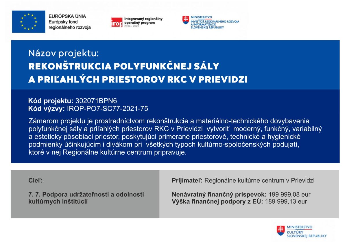 Rekonštrukcia polyfunkčnej sály a priľahlých priestorov RKC v Prievidzi