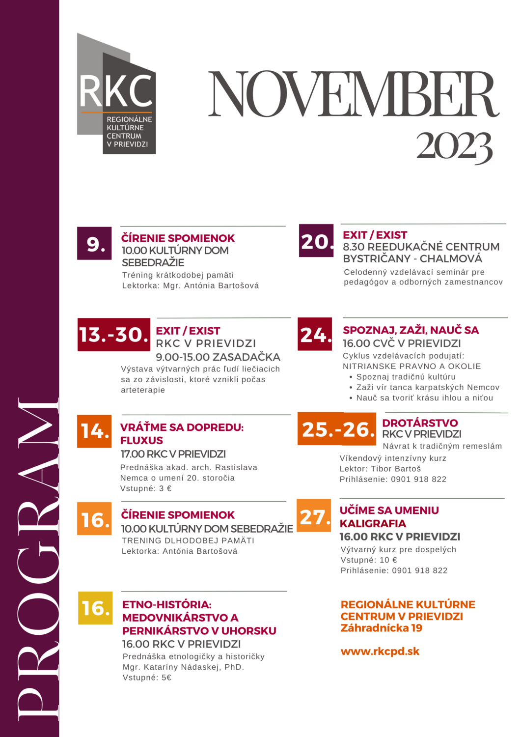 Podujatia na mesiac november 2023 - plagát