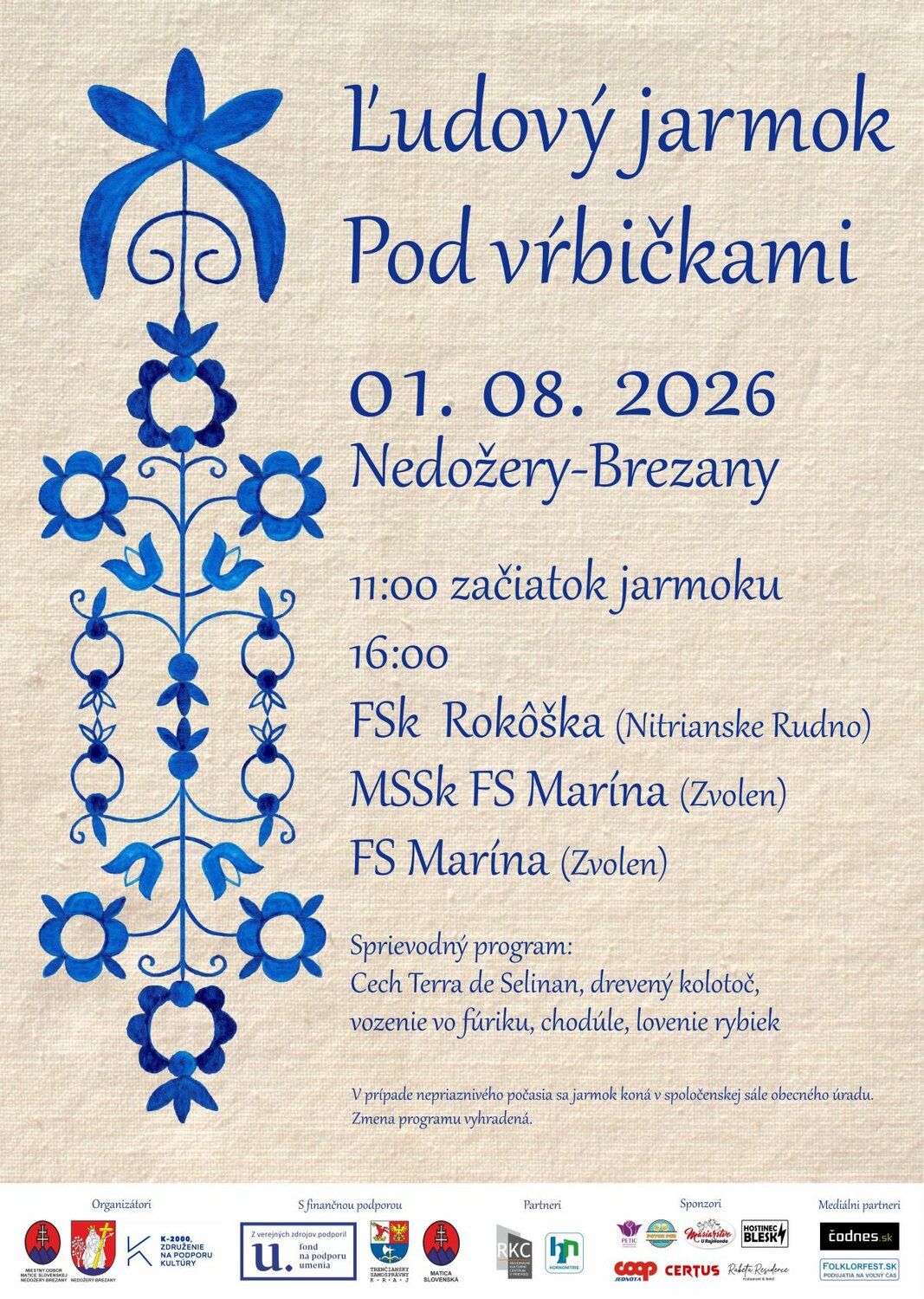 Ľudový jarmok Pod vŕbičkami 2026 - plagát