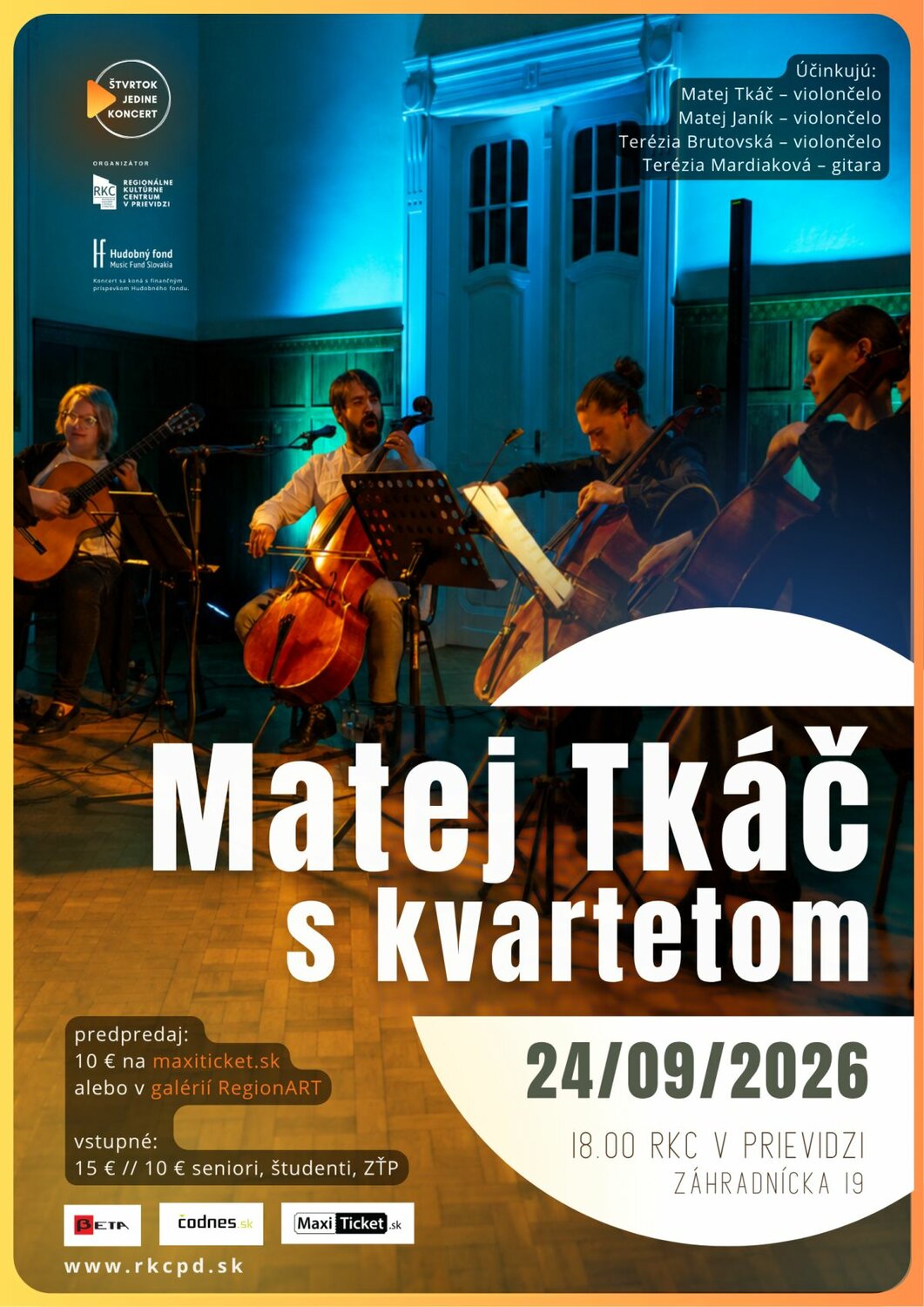 Štvrtok? Jedine koncert! Matej Tkáč s kvartetom - plagát