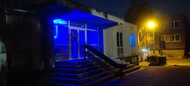 Modré srdce (Blue Heart) - hlavný vchod do budovy RKC v Prievidzi